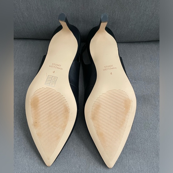 Stuart Weitzman Linsi Pointed Toe Slingback Kid Leather Black Pumps Heels US 4 - Picture 7 of 7